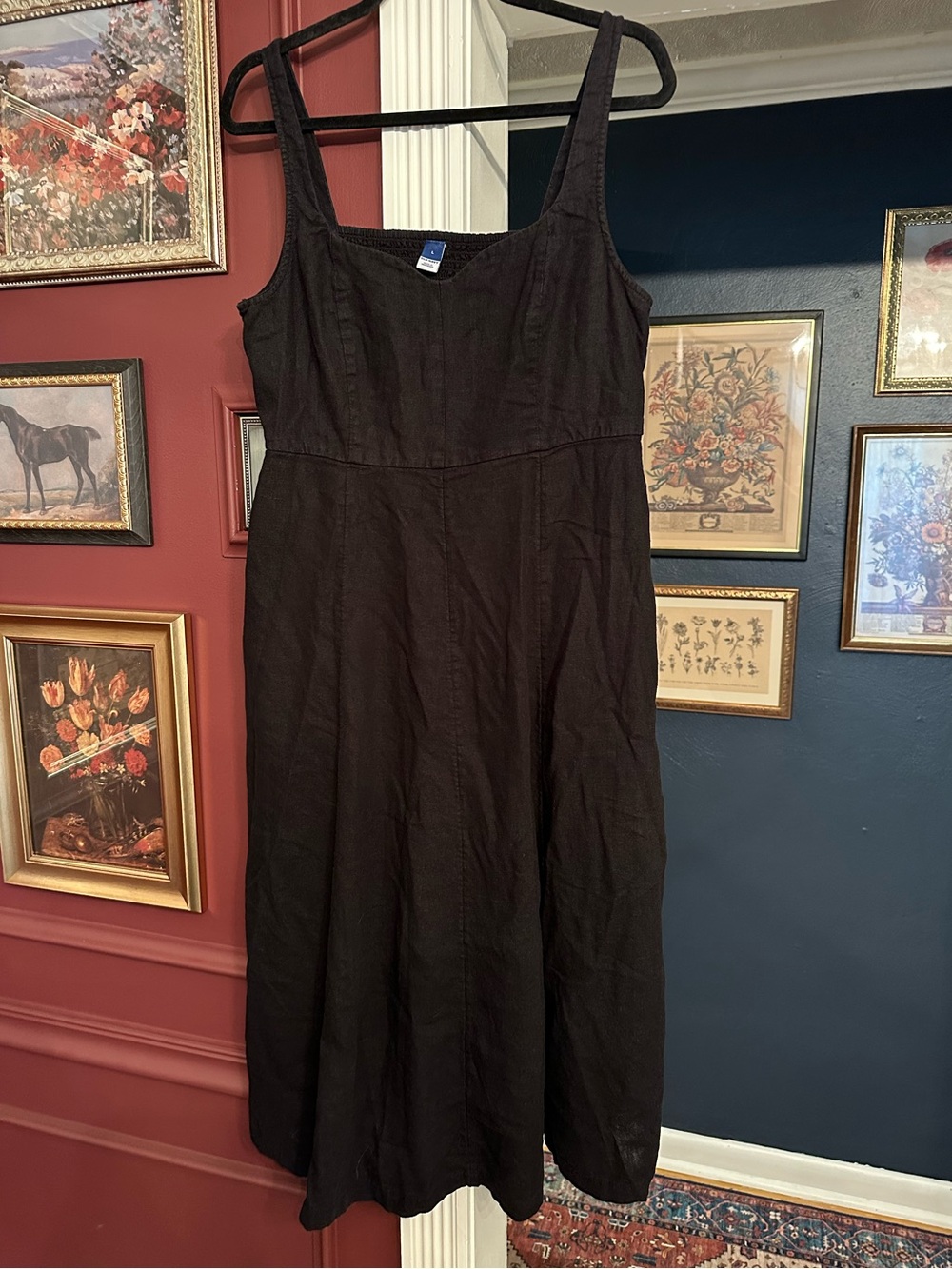 Black Linen Blend Midi Dress Size Large